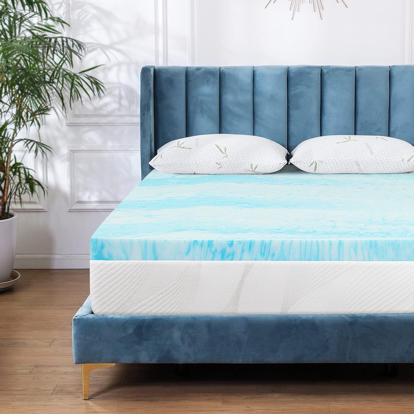 Mattress Topper, Memory Foam Gel Bed Topper for King Size Bed, Navy Blue, 2 Inch