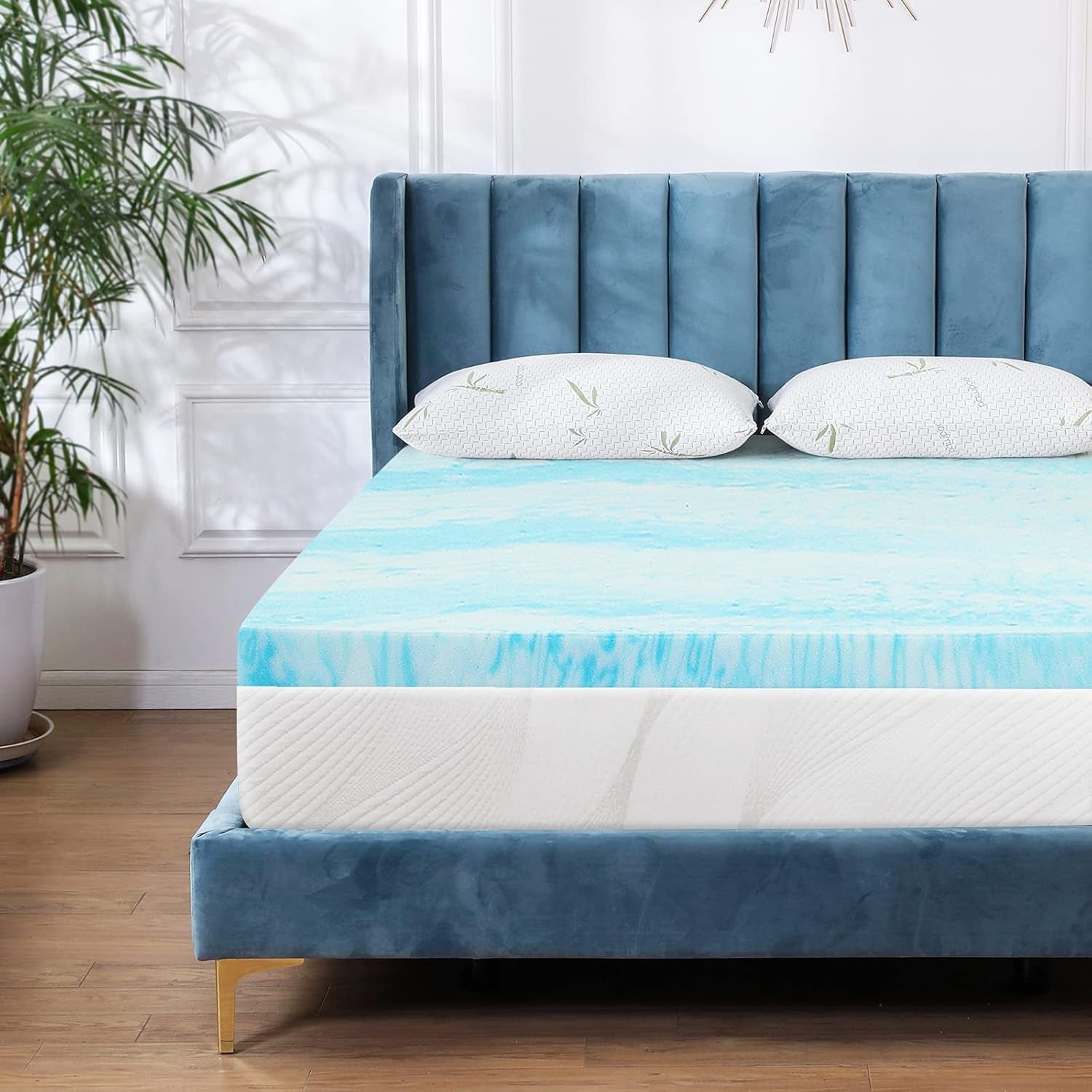 Mattress Topper, Memory Foam Gel Bed Topper for King Size Bed, Navy Blue, 2 Inch