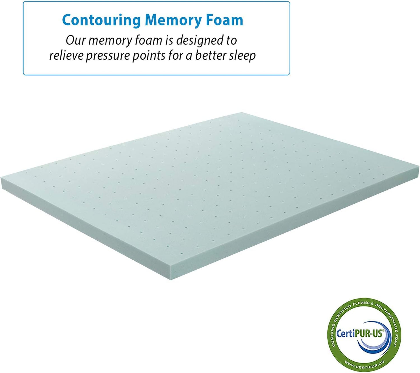 Bedding Mattress Topper, 2 Inch Memory Foam Topper, Gel Infused Memory Foam Mattress Topper, Ventilated Design Mattress Pad, Full, Blue