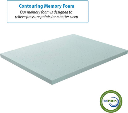 Bedding Mattress Topper, 2 Inch Memory Foam Topper, Gel Infused Memory Foam Mattress Topper, Ventilated Design Mattress Pad, Full, Blue