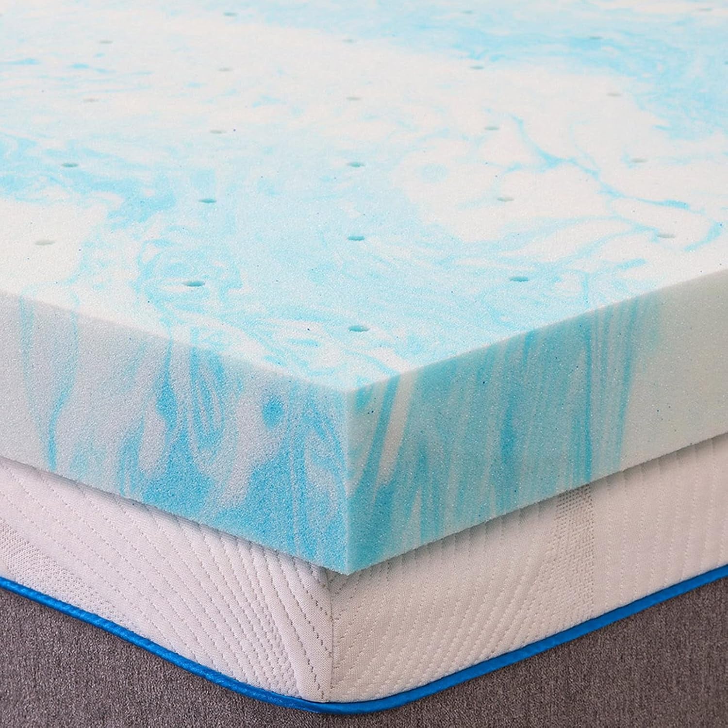 Mattress Topper, Memory Foam Gel Bed Topper for King Size Bed, Navy Blue, 2 Inch
