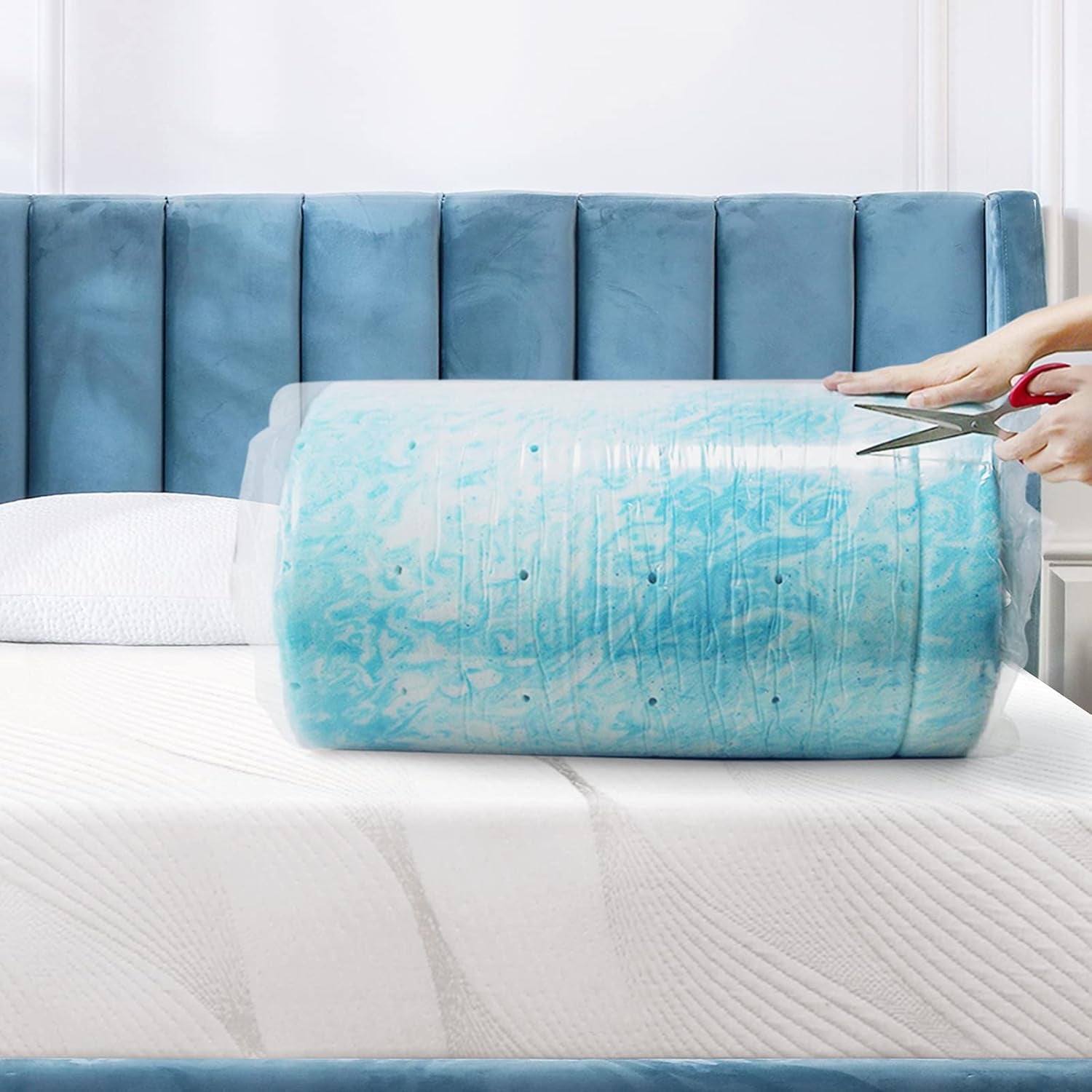 Mattress Topper, Memory Foam Gel Bed Topper for King Size Bed, Navy Blue, 2 Inch