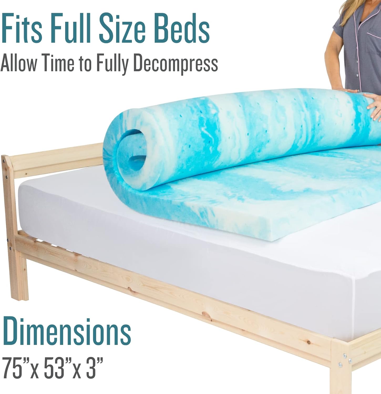 Memory Foam Mattress Topper (Full) - 3 Inch Thick Gel Bed Pad - Soft Sleeping Pillow Top for RV Camping & Dorm - Egg Crate Alternative Luxury Sleep Layer - Certipur-Us Certified