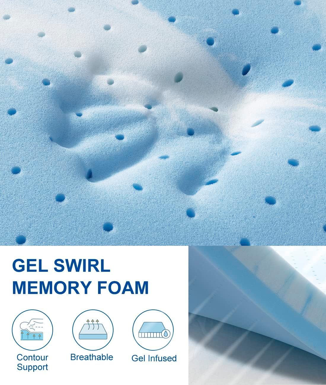 King Mattress Topper, 2 Inch Cooling Gel-Infused Firm Bed Topper
