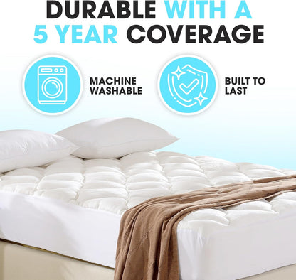 Full Size Mattress Topper – Thick, Plush, and Cooling Mattress Pad, Extra Soft Rayon from Bamboo Cover, Breathable, Machine Washable Mattress Topper for Full Bed