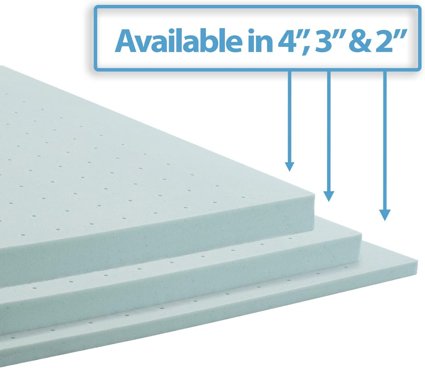 Bedding Mattress Topper, 2 Inch Memory Foam Topper, Gel Infused Memory Foam Mattress Topper, Ventilated Design Mattress Pad, Full, Blue