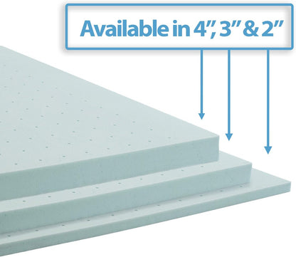 Bedding Mattress Topper, 2 Inch Memory Foam Topper, Gel Infused Memory Foam Mattress Topper, Ventilated Design Mattress Pad, Full, Blue
