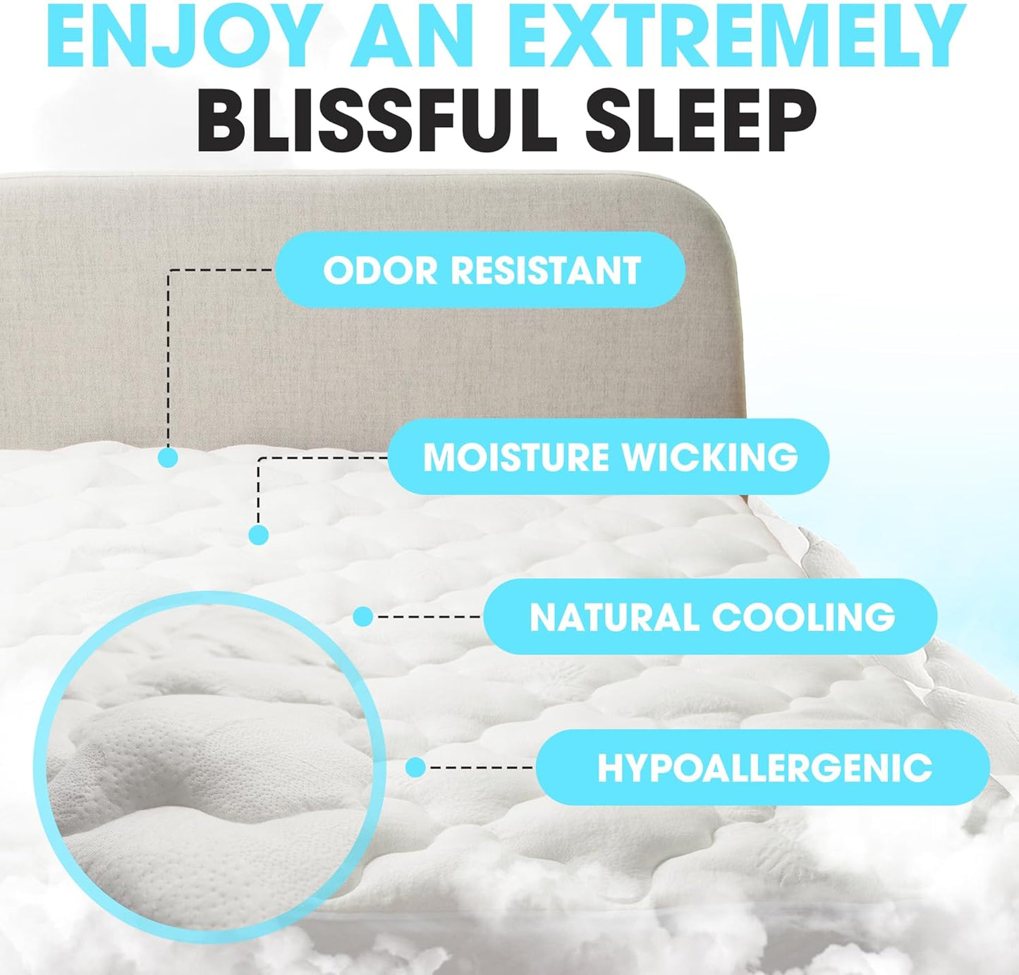 Full Size Mattress Topper – Thick, Plush, and Cooling Mattress Pad, Extra Soft Rayon from Bamboo Cover, Breathable, Machine Washable Mattress Topper for Full Bed