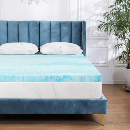 Mattress Topper, Memory Foam Gel Bed Topper for King Size Bed, Navy Blue, 2 Inch