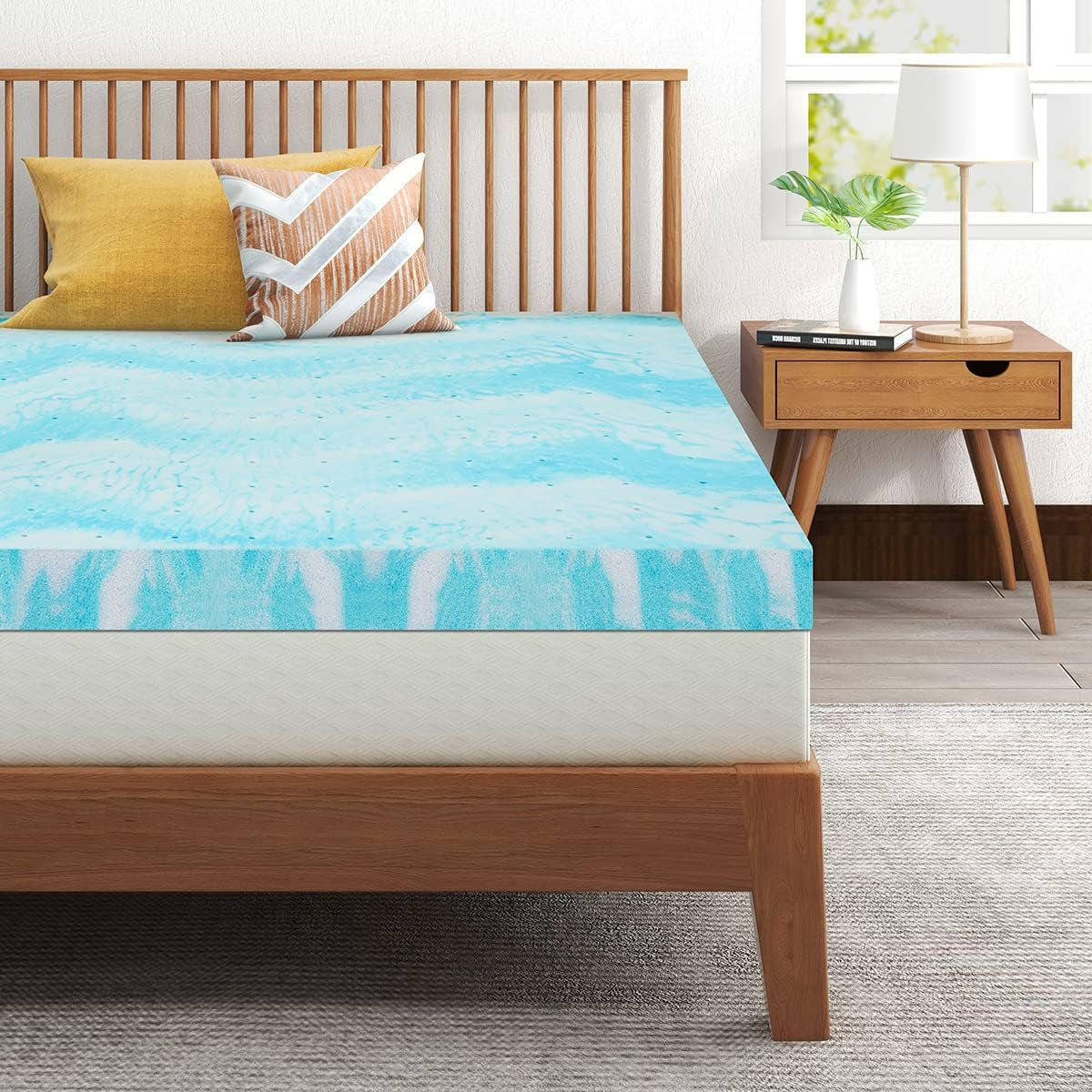 Mattress Topper, Memory Foam Gel Bed Topper for King Size Bed, Navy Blue, 2 Inch