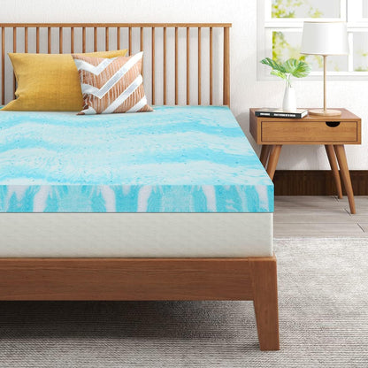 Mattress Topper, Memory Foam Gel Bed Topper for King Size Bed, Navy Blue, 2 Inch