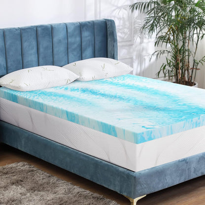 Mattress Topper, Memory Foam Gel Bed Topper for King Size Bed, Navy Blue, 2 Inch
