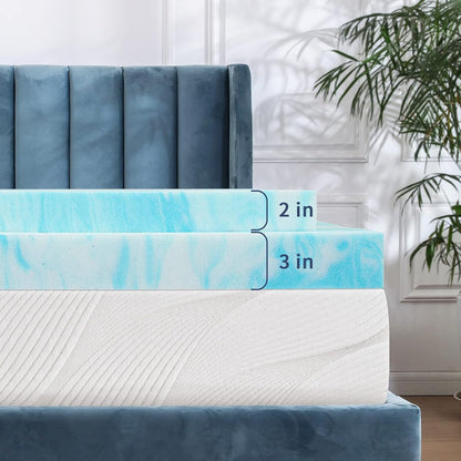 Mattress Topper, Memory Foam Gel Bed Topper for King Size Bed, Navy Blue, 2 Inch