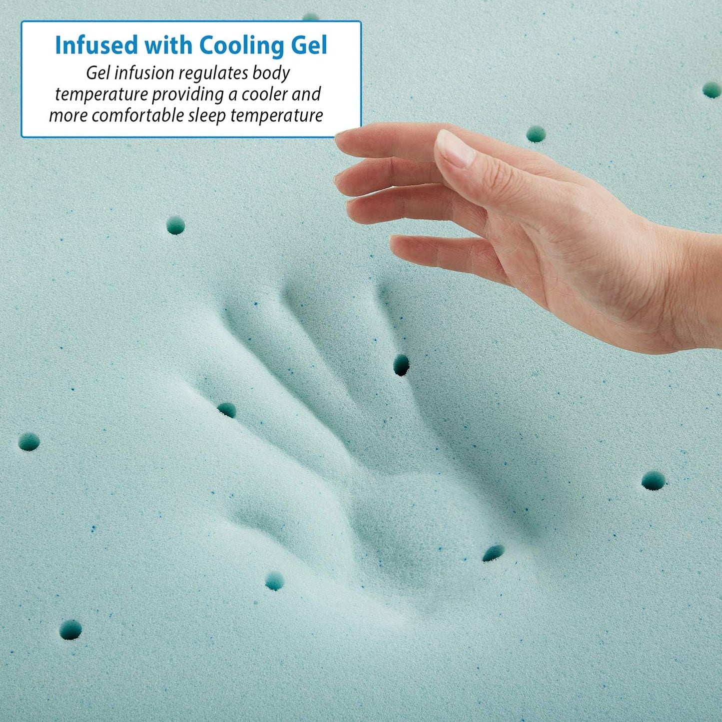 Bedding Mattress Topper, 2 Inch Memory Foam Topper, Gel Infused Memory Foam Mattress Topper, Ventilated Design Mattress Pad, Full, Blue